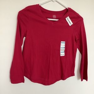 Old Navy solid red long sleeve v-neck relaxed fit shirt | girls 8 | NWT spring